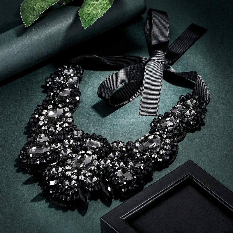 Flyonce Black Rhinestone Crystal Bib Chunky Collar Statement Necklace for Women Costume Jewelry - Image 5